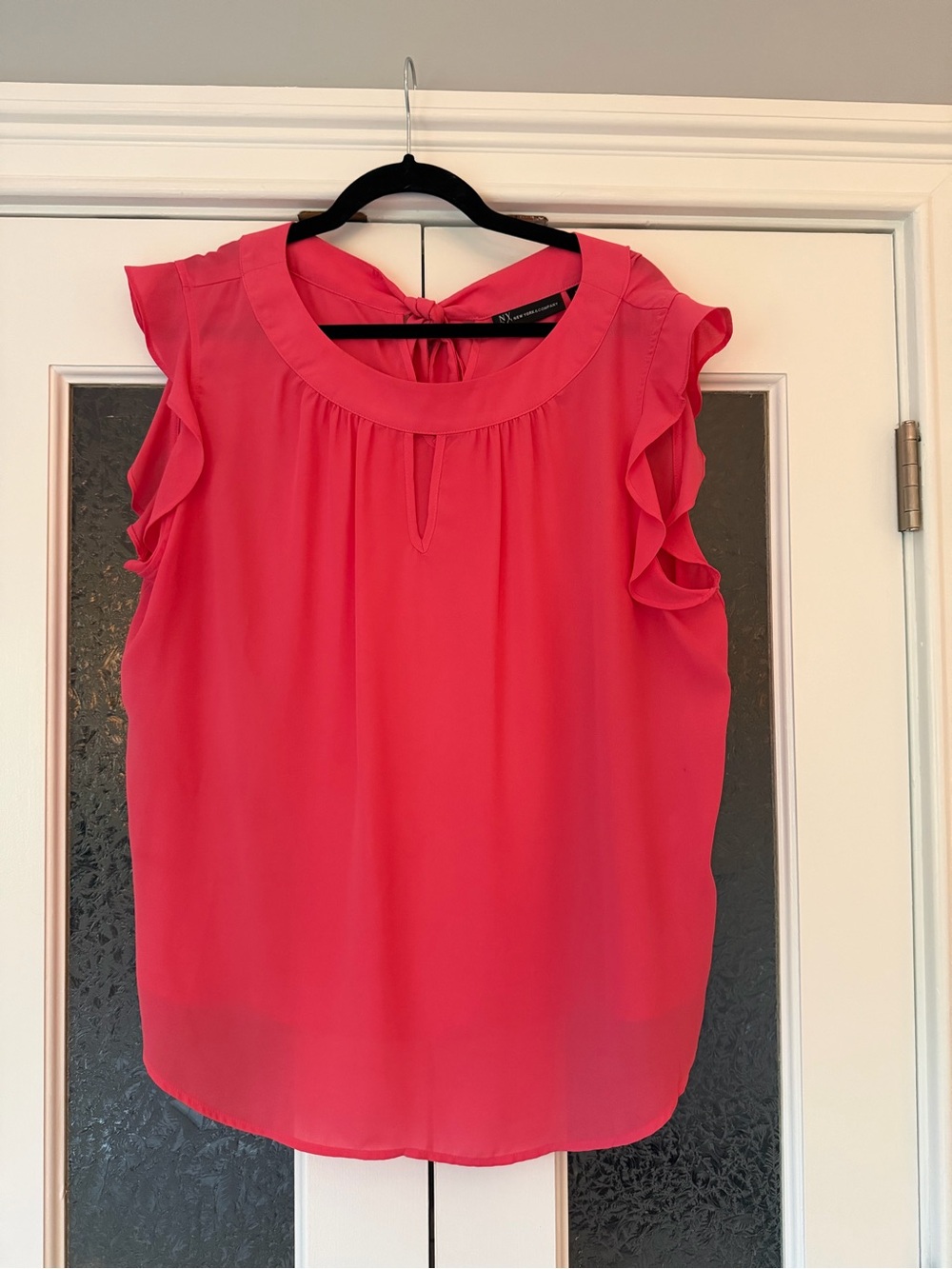 Coral Pink Sleeveless Blouse with Ruffle Detail